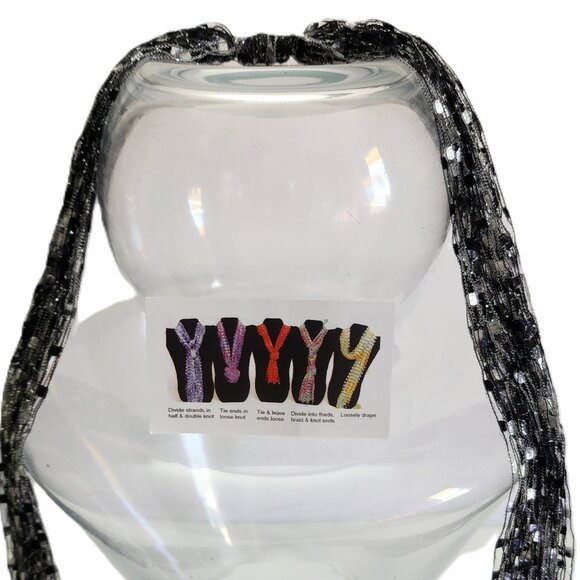 Black and Silver Ribbon Scarf Ladder Necklace NEW - Picture 3 of 6